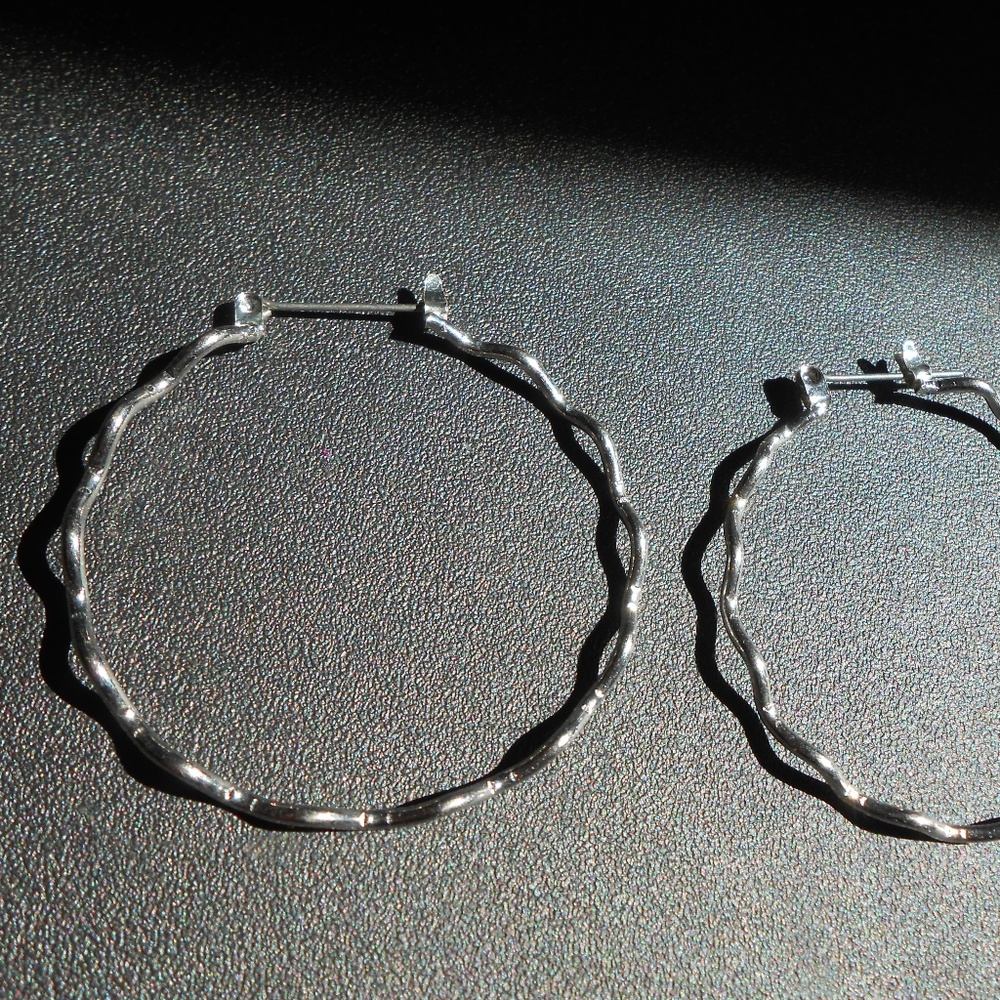 Sterling Silver Wavy Hoop Earrings